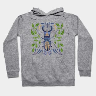 Whimsical Beetle Bug Drawing with leaves and flower pattern Hoodie